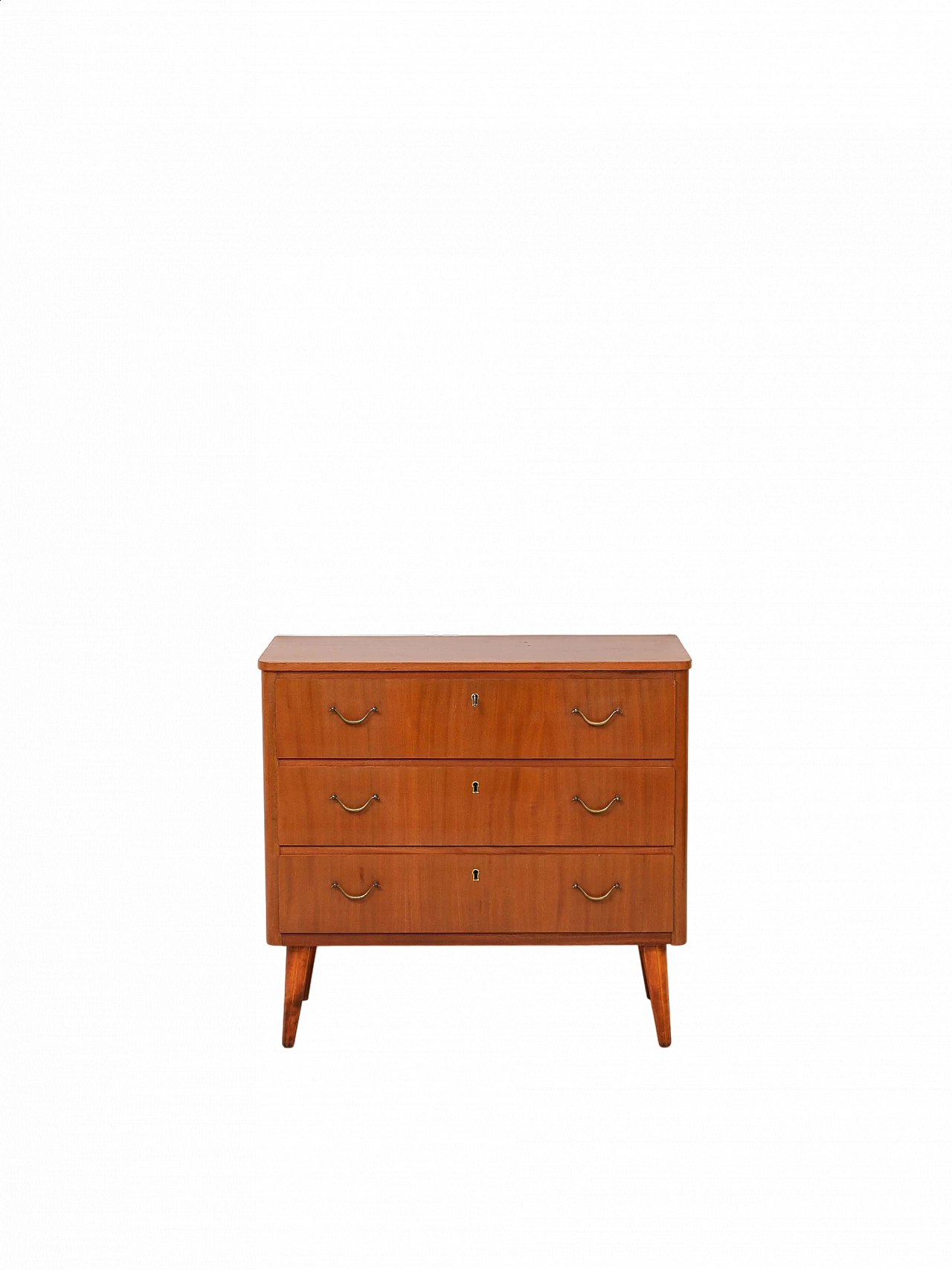 Scandinavian wooden chest of drawers with gilded handles, 1960s 9