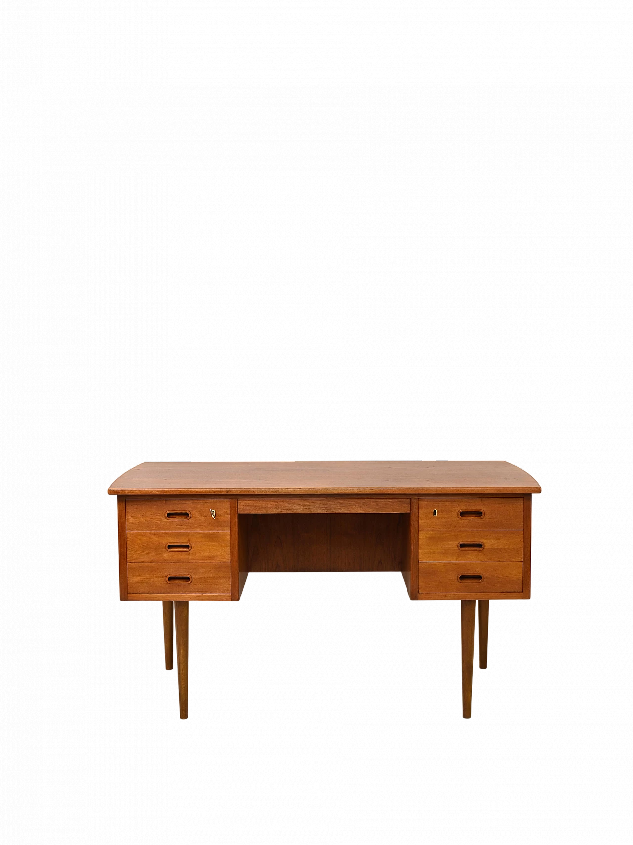 Danish teak desk with drawers and tapered legs, 1950s 15
