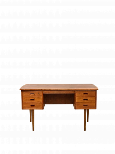 Danish teak desk with drawers and tapered legs, 1950s