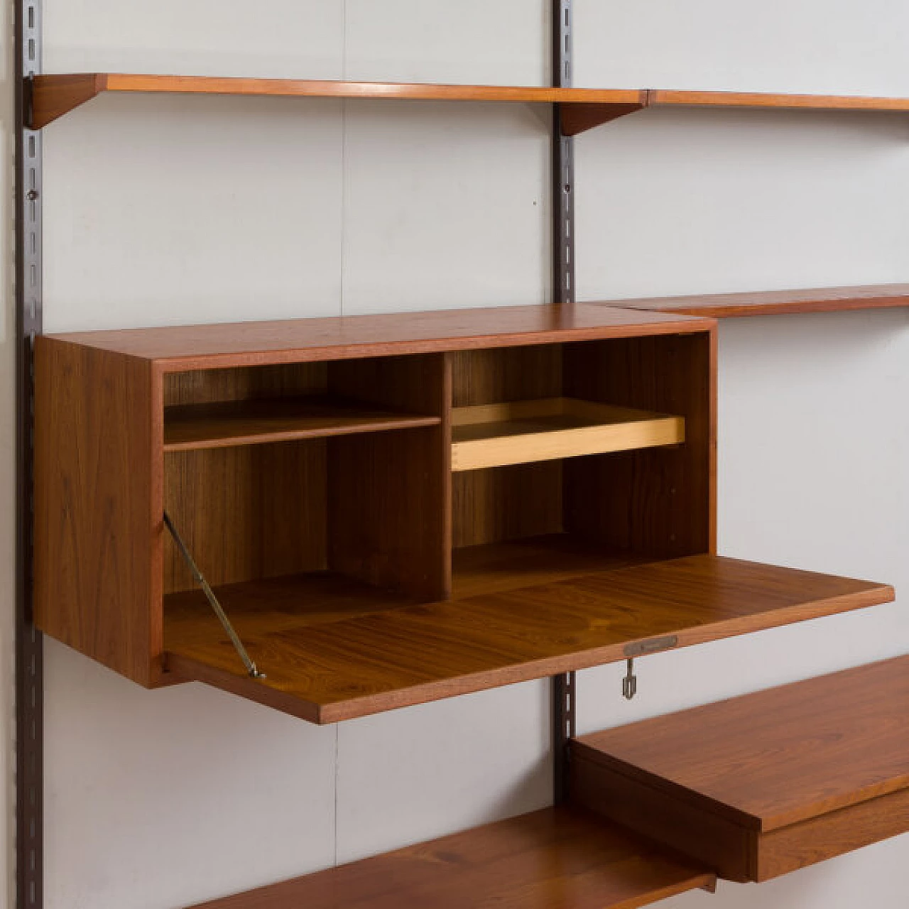 Modular teak bookcase with desk and cabinet by K. Kristiansen, 1960s 4