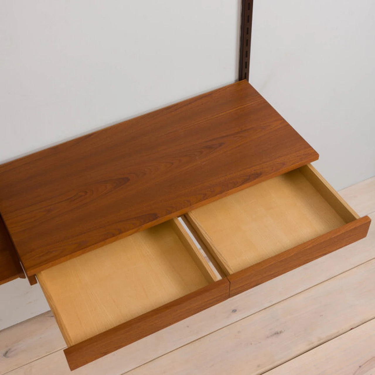 Modular teak bookcase with desk and cabinet by K. Kristiansen, 1960s 14