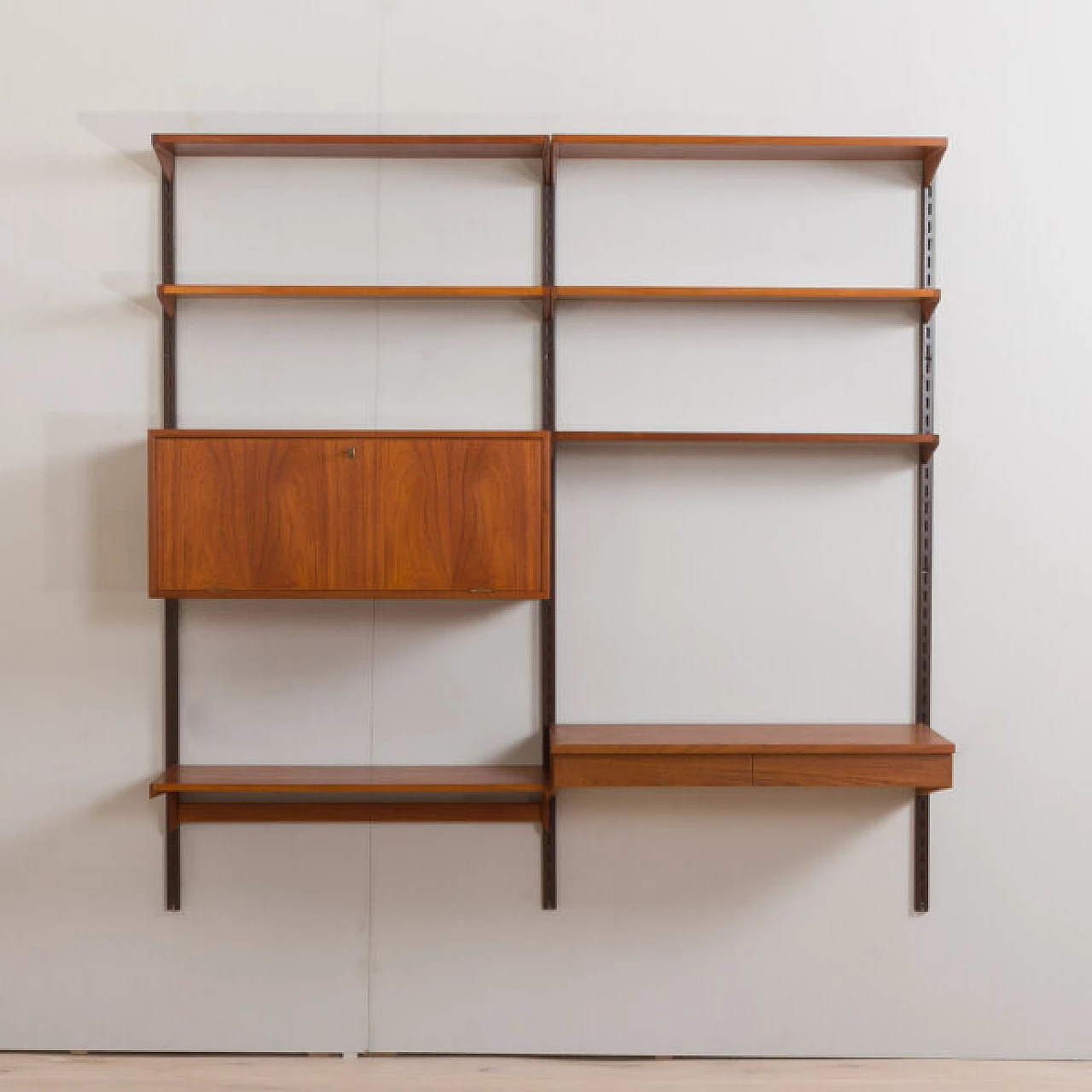 Modular teak bookcase with desk and cabinet by K. Kristiansen, 1960s 16