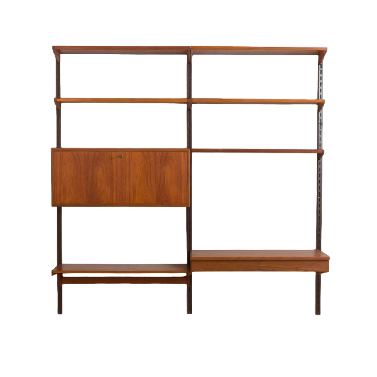 Modular teak bookcase with desk and cabinet by K. Kristiansen, 1960s 20