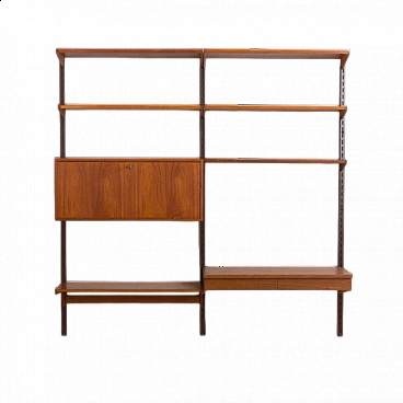 Modular teak bookcase with desk and cabinet by K. Kristiansen, 1960s