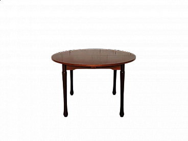 Round extendable wood table with teak laminate top, 1960s