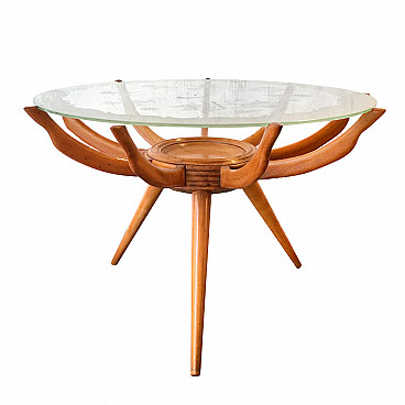 Wood and glass Spider coffee table by Carlo De Carli, 1950s