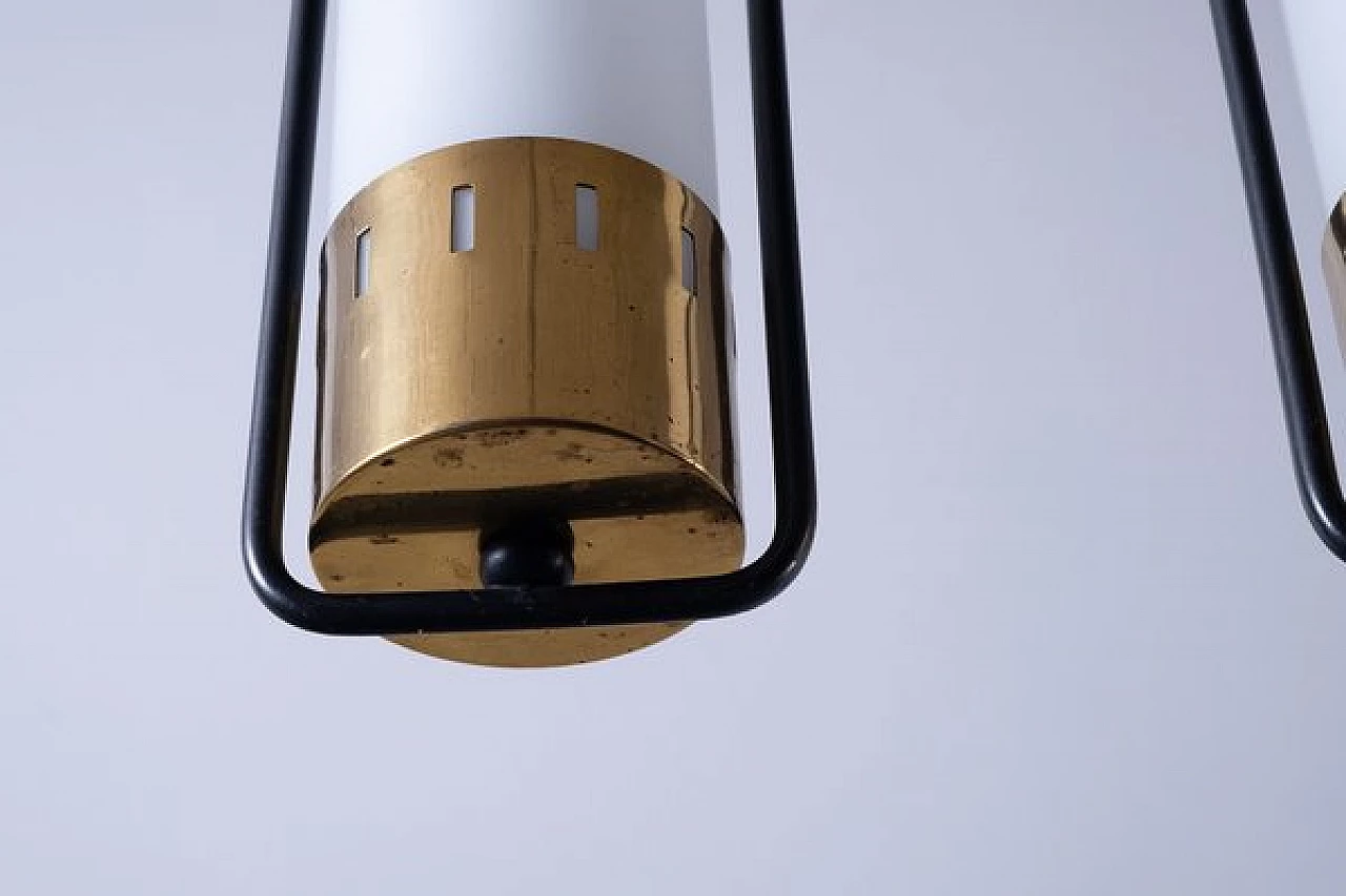 Lampada da soffitto in ottone e vetro opalino, anni '50 2