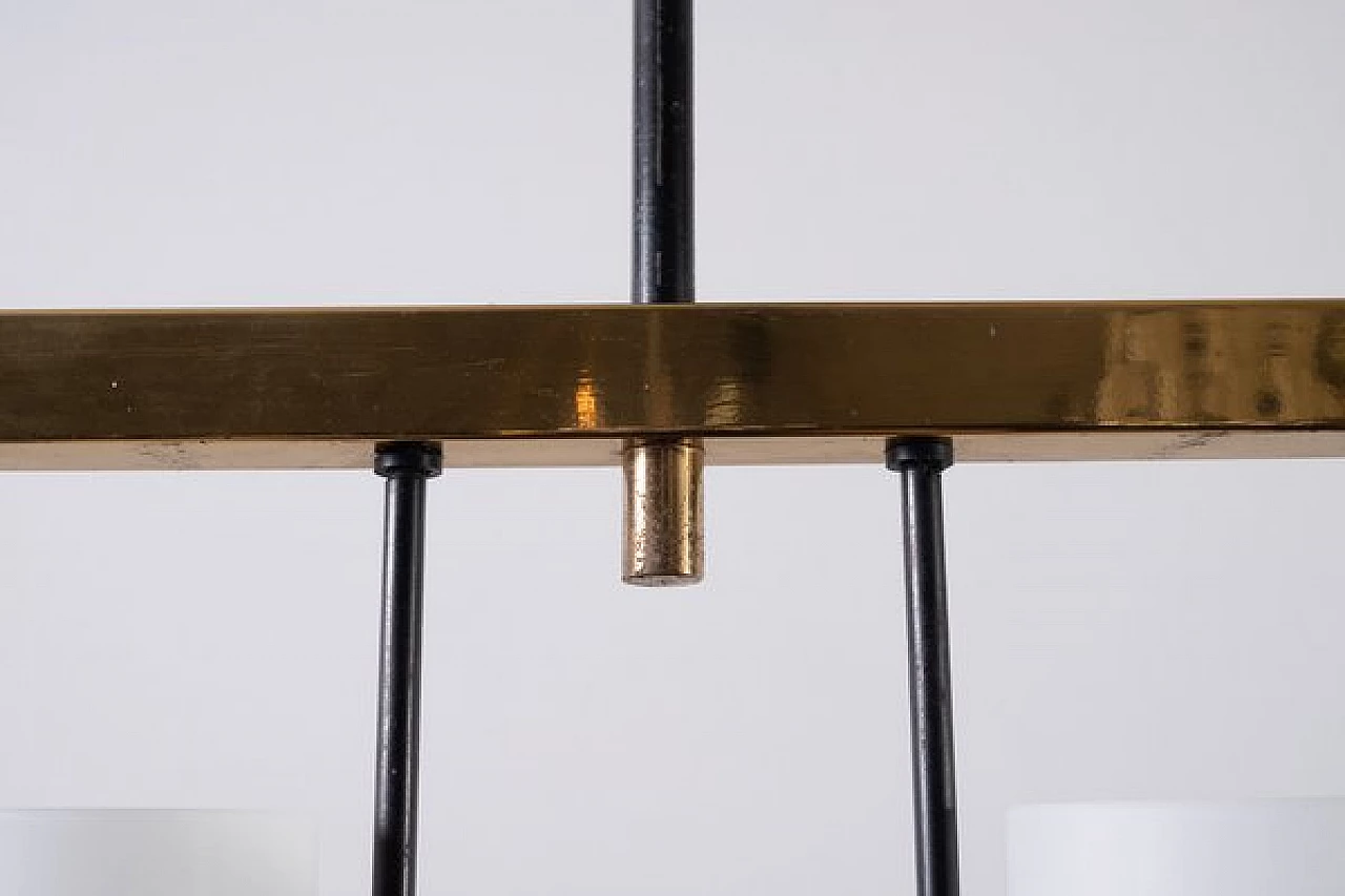 Lampada da soffitto in ottone e vetro opalino, anni '50 5