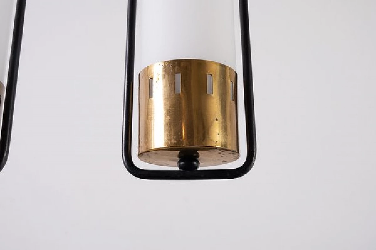Lampada da soffitto in ottone e vetro opalino, anni '50 6