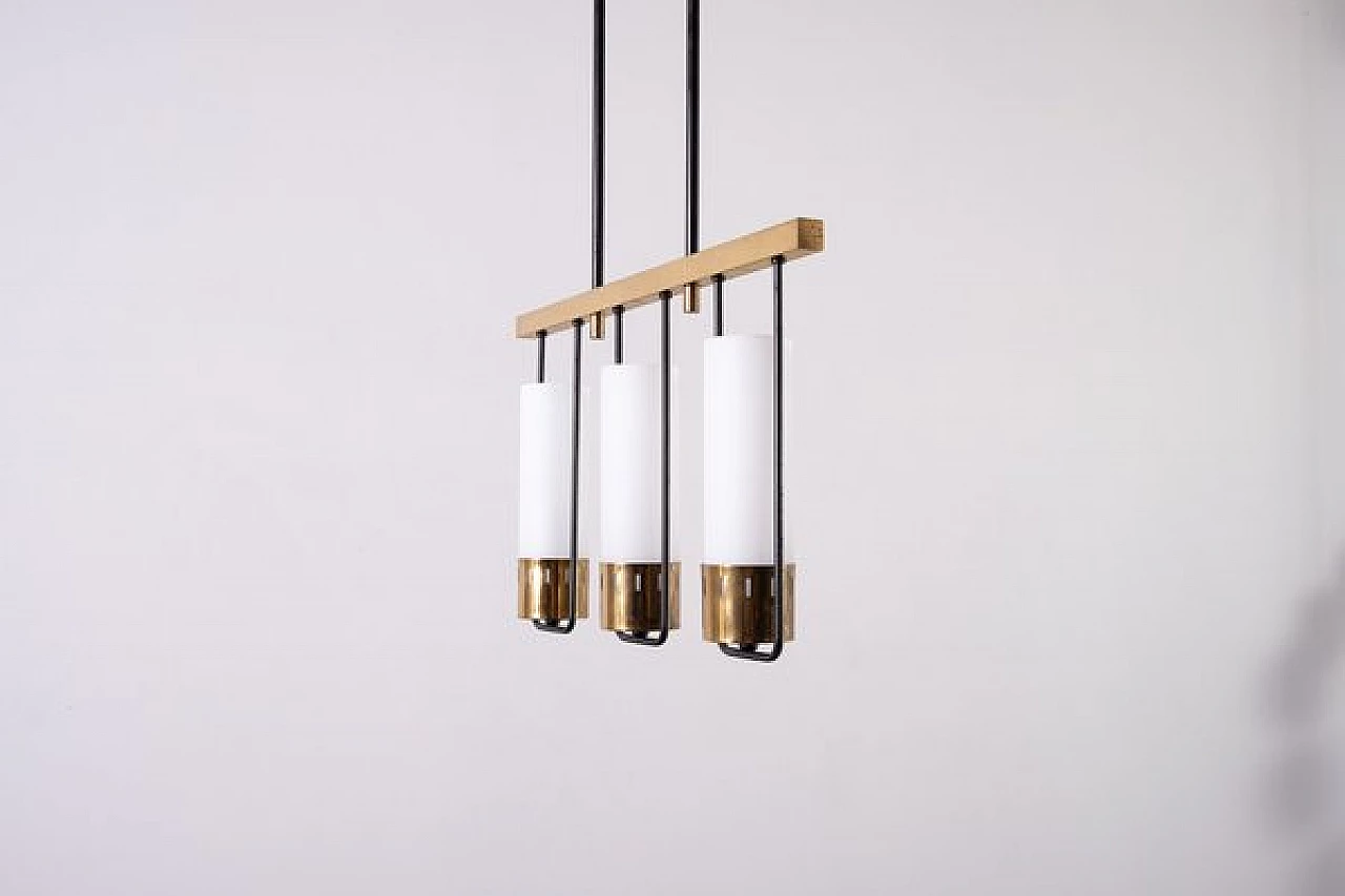 Lampada da soffitto in ottone e vetro opalino, anni '50 7