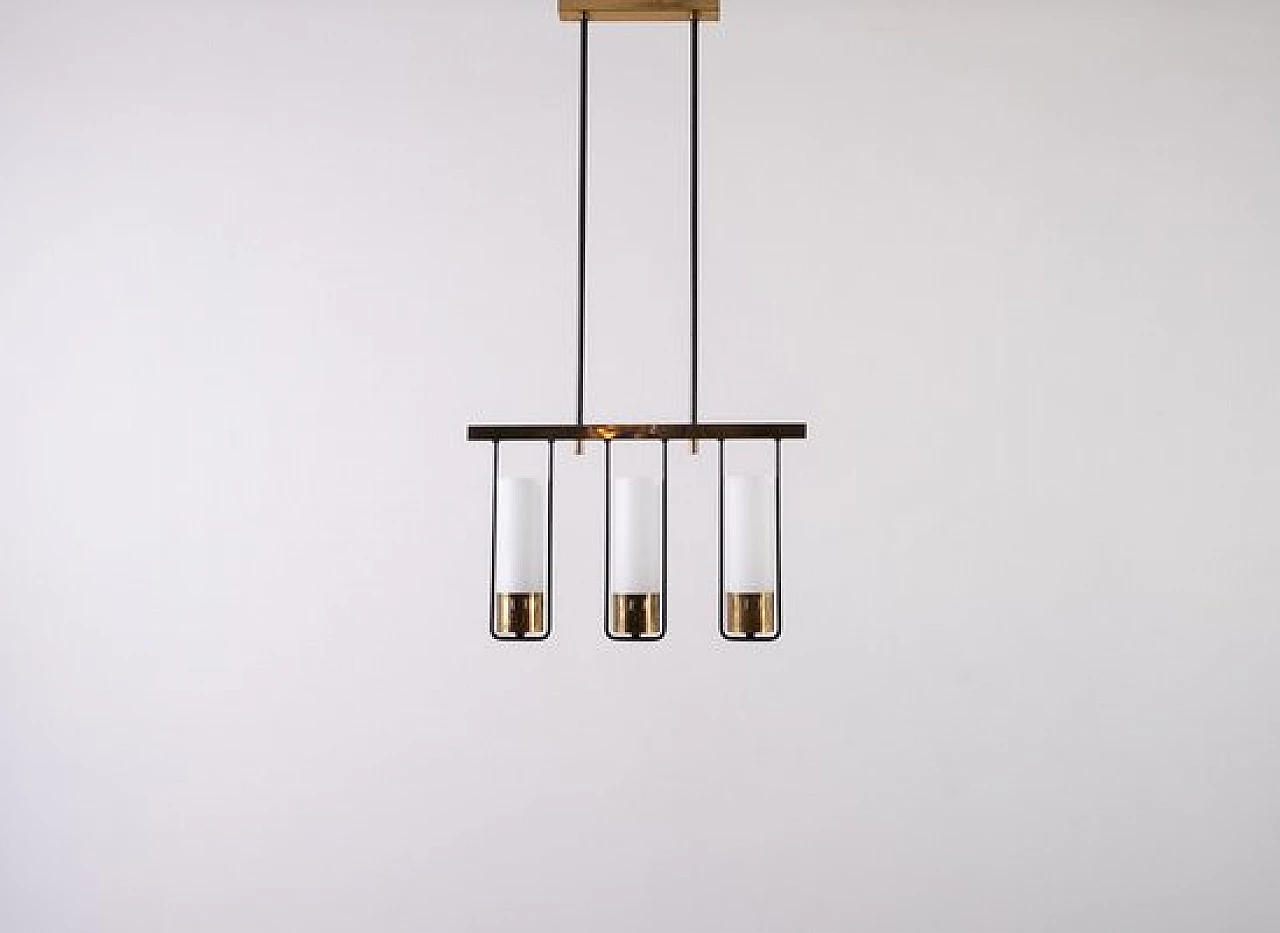 Lampada da soffitto in ottone e vetro opalino, anni '50 8