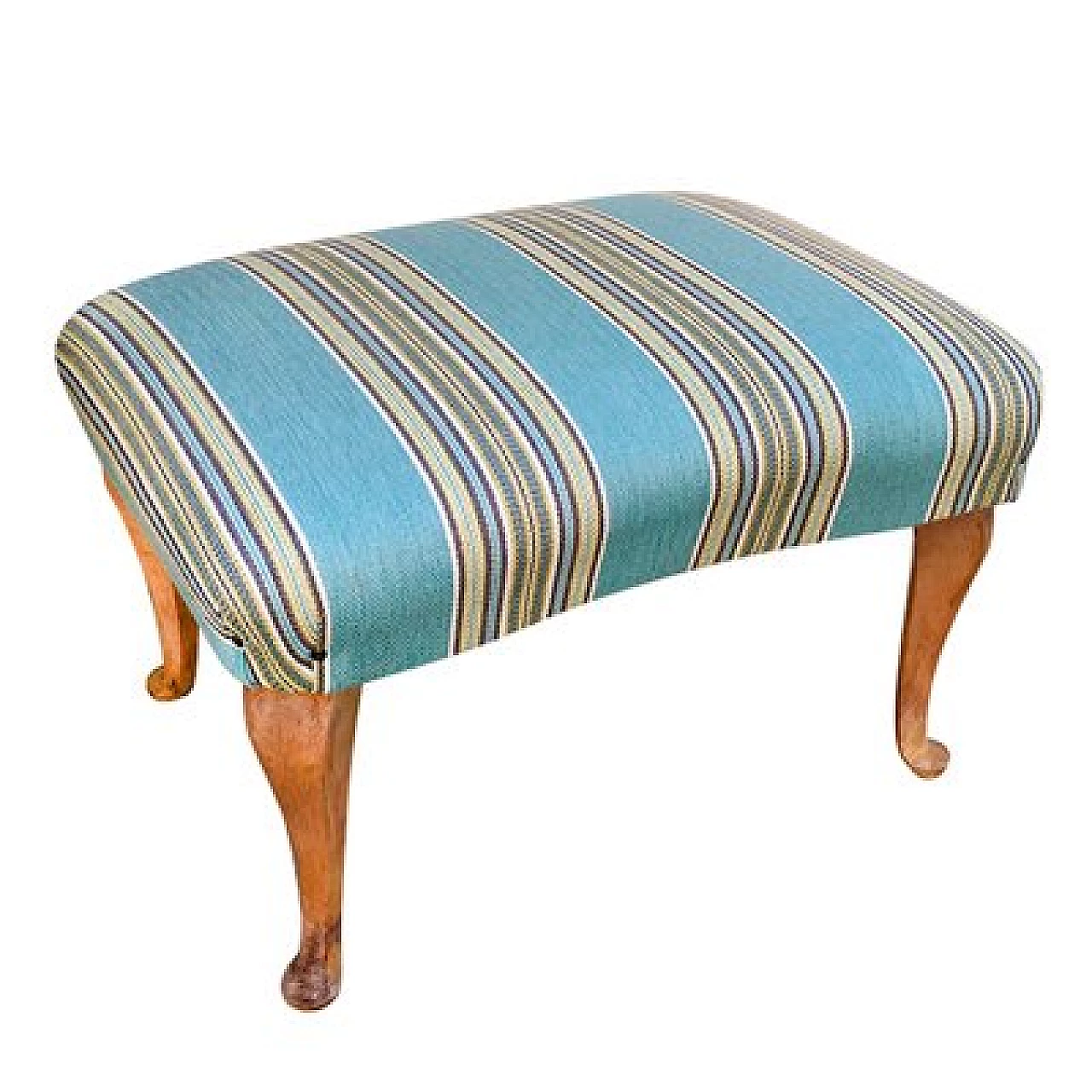 Footstool in oak and striped patterned fabric, 1950s 1