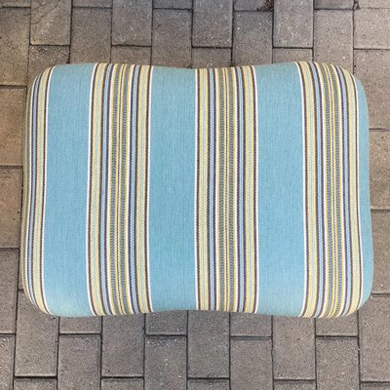 Footstool in oak and striped patterned fabric, 1950s 3