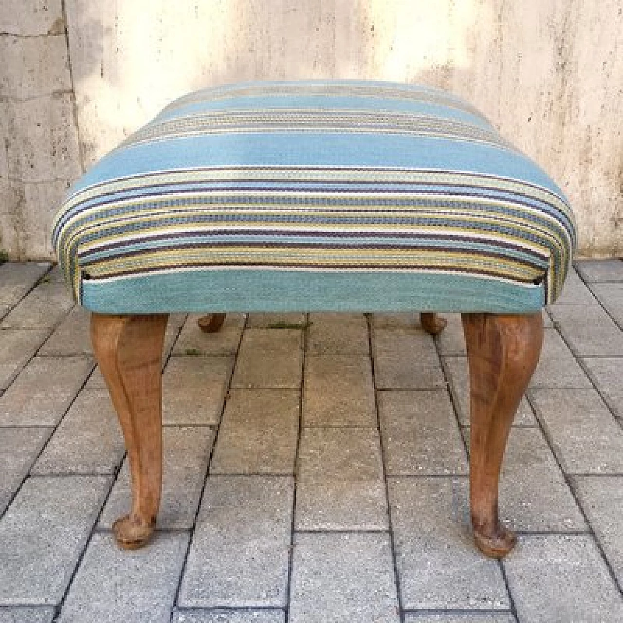 Footstool in oak and striped patterned fabric, 1950s 5