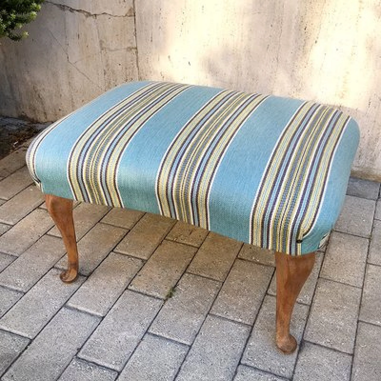 Footstool in oak and striped patterned fabric, 1950s 6