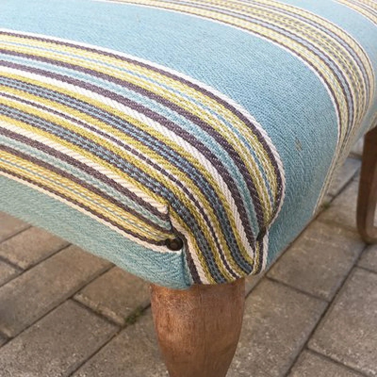 Footstool in oak and striped patterned fabric, 1950s 7