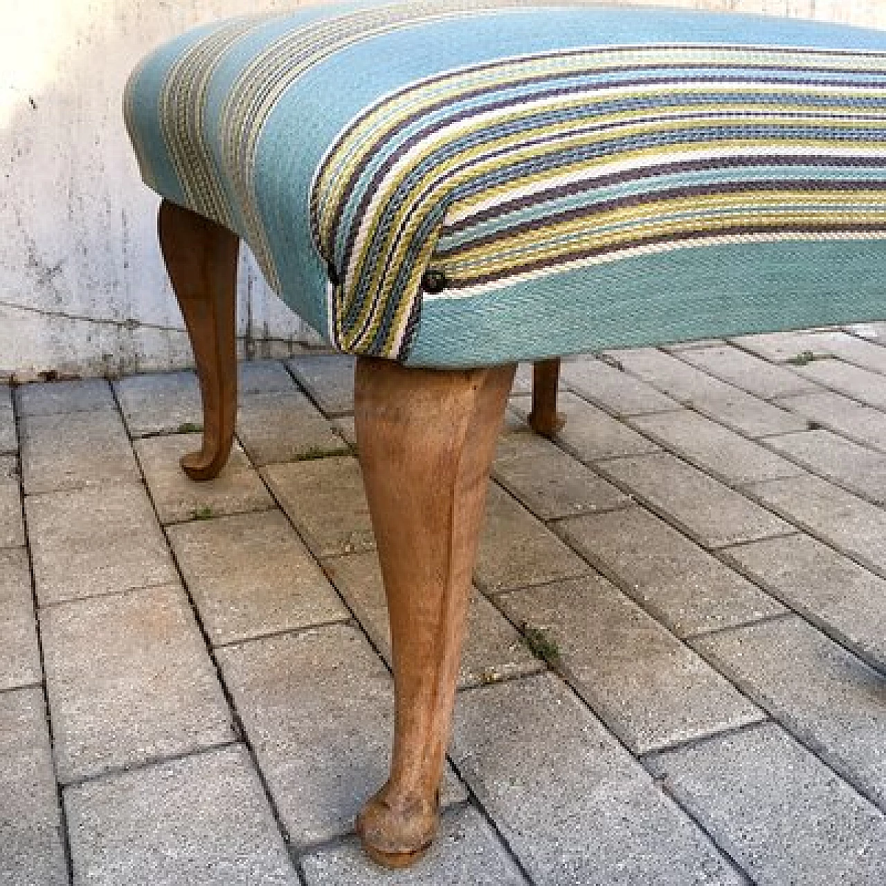 Footstool in oak and striped patterned fabric, 1950s 8
