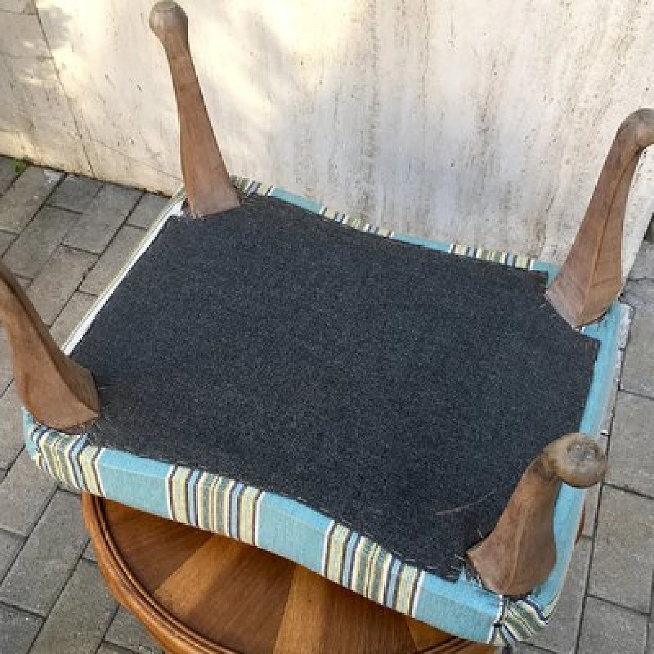 Footstool in oak and striped patterned fabric, 1950s 9
