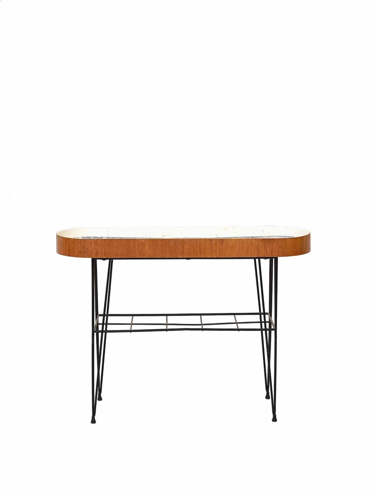 Fioriera scandinava in metallo e teak, anni '60 8