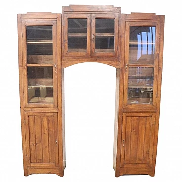Rustic arched bookcase in solid fir, 1920s