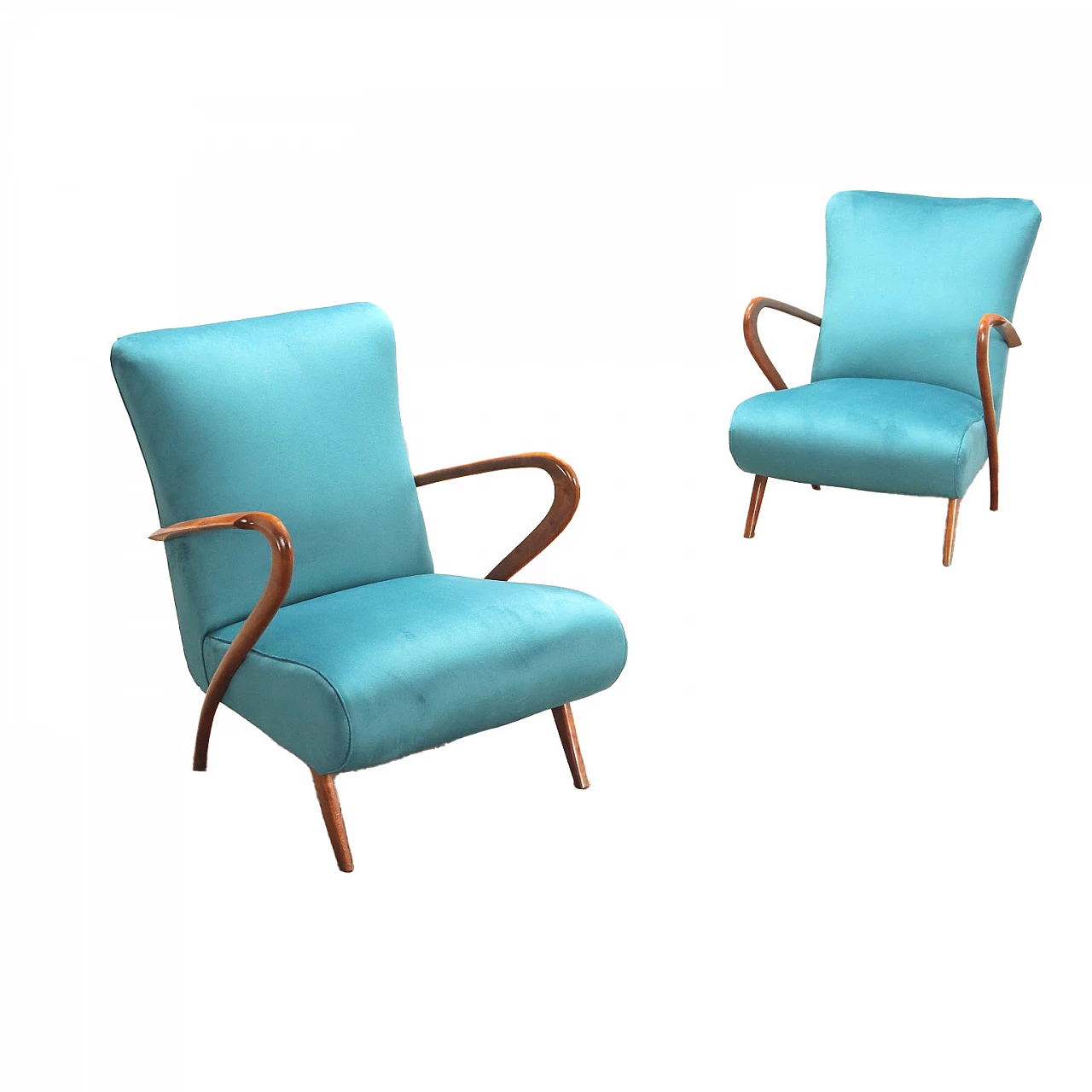 Pair of armchairs with velvet upholstery, 1950s 1