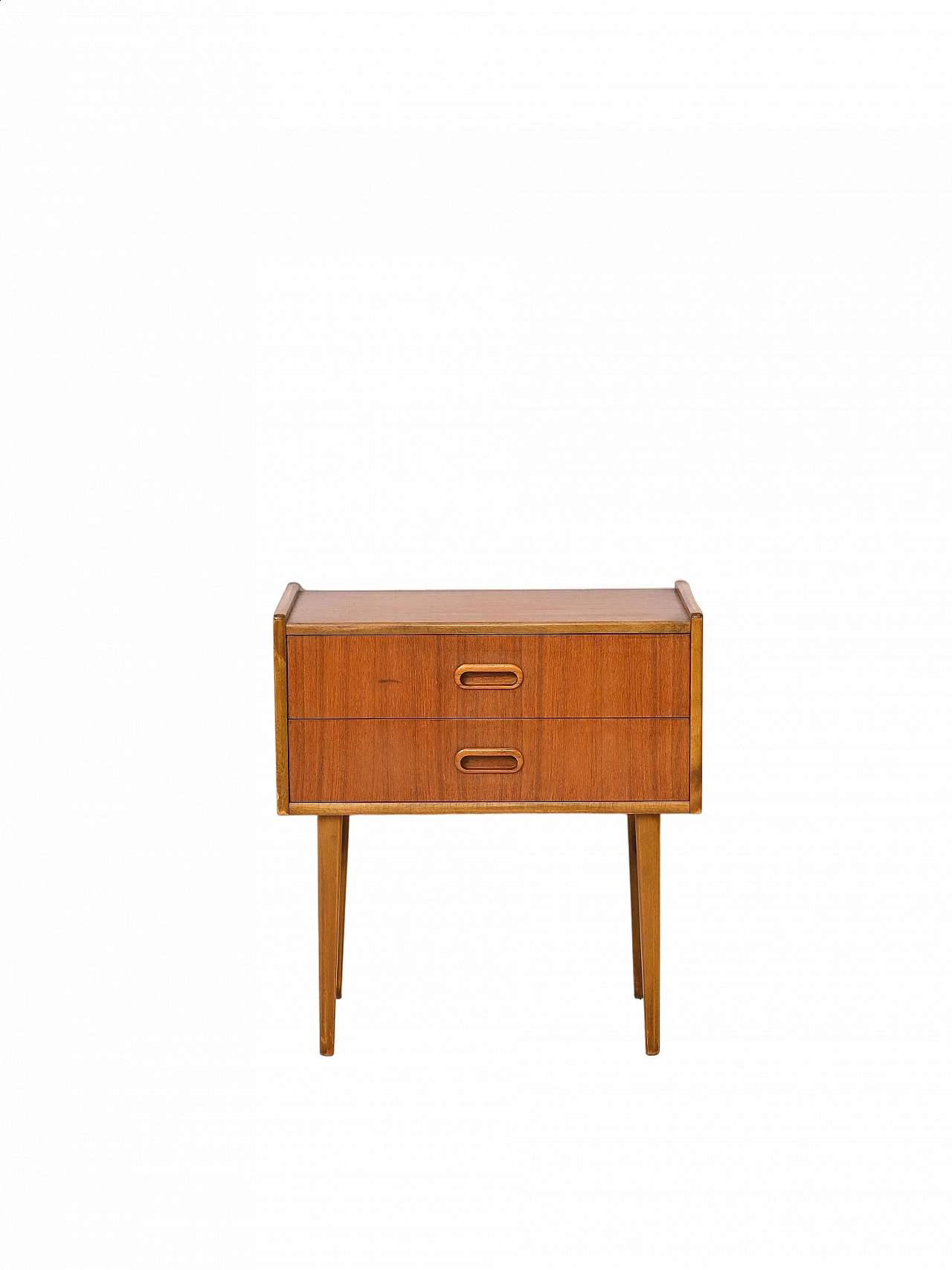 Scandinavian teak and birch bedside table with two drawers, 1960s 10