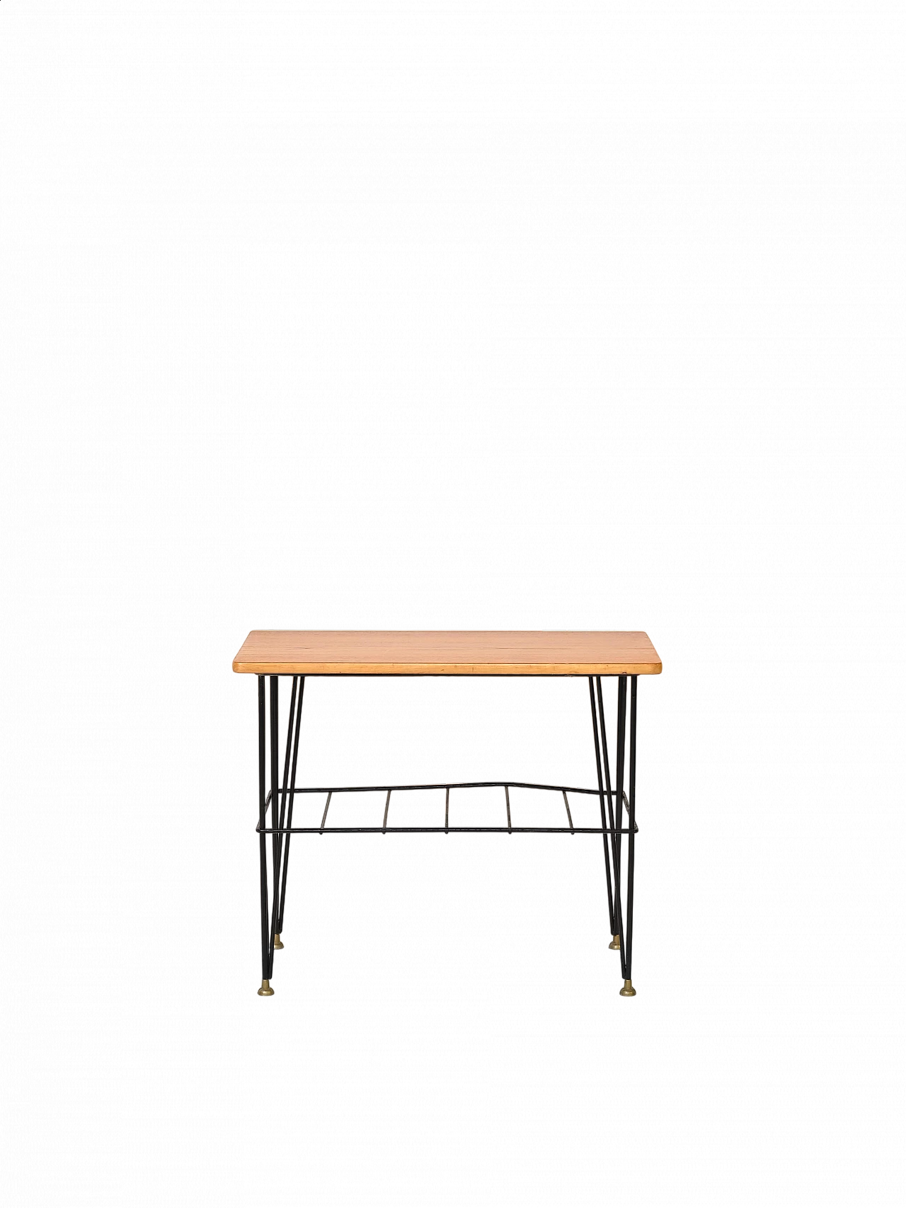 Tavolino scandinavo in teak e metallo con portariviste, anni '60 7