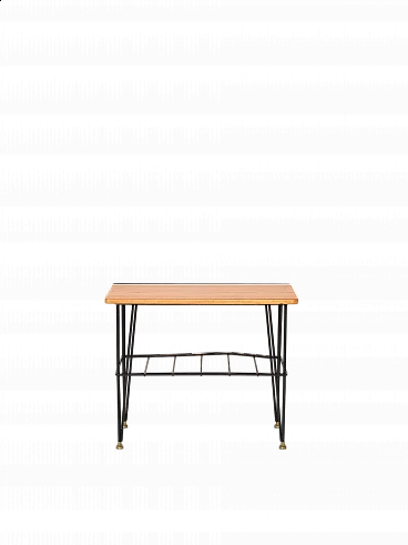 Scandinavian teak and metal coffee table with magazine rack, 1960s