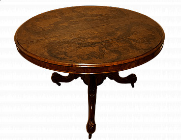 Victorian oval walnut root table, 19th century