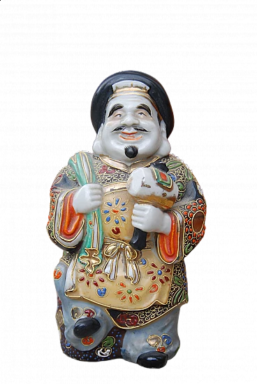 Statuetta giapponese di Daikoku in porcellana smaltata, anni '30