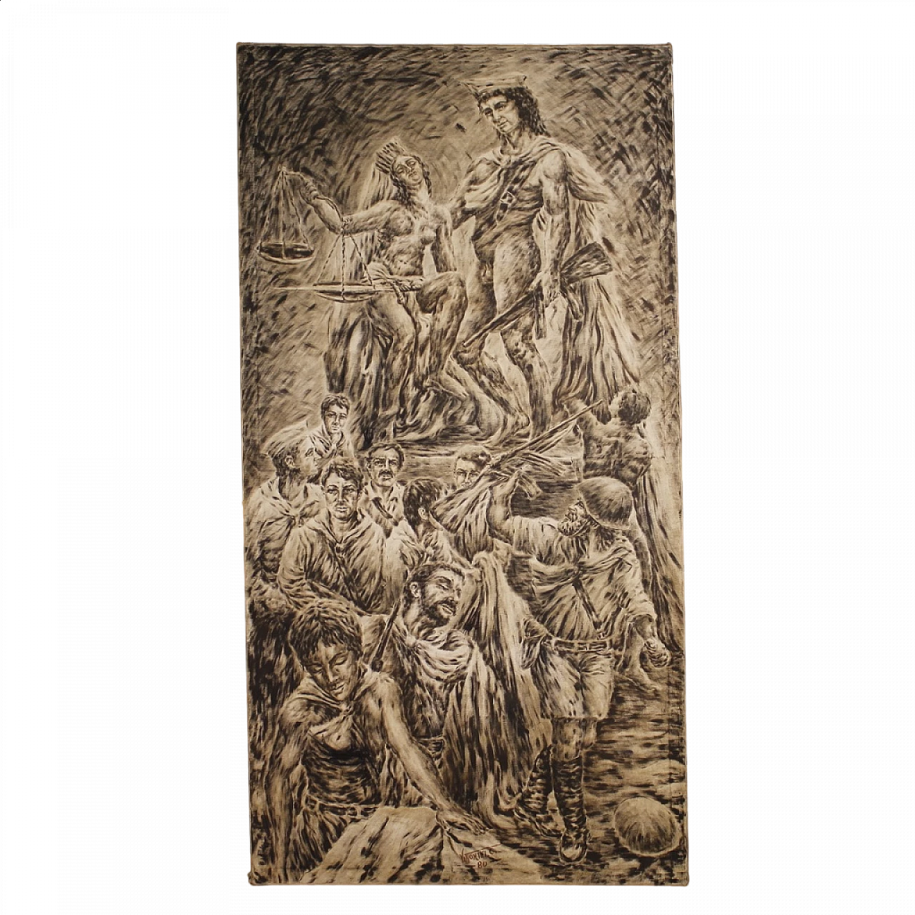 C. Vittorini, Allegory of the judgment of war soldiers, mixed media painting on canvas, 1980s 13