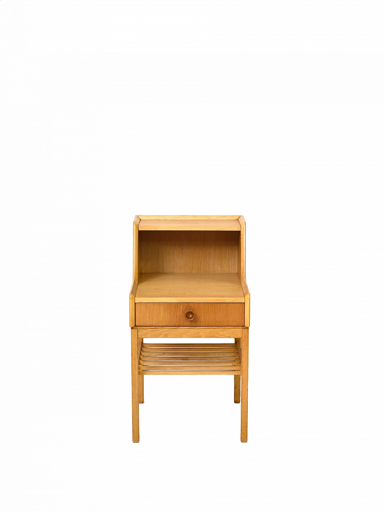 Scandinavian oak bedside table with double shelf, 1960s 10