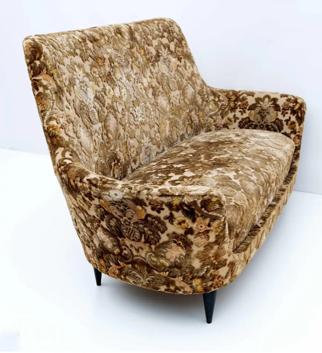 Piccolo divano in tessuto curvo, anni '50 5