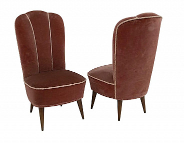 Pair of wooden and velvet armchairs by Gio Ponti for ISA Bergamo, 1950s