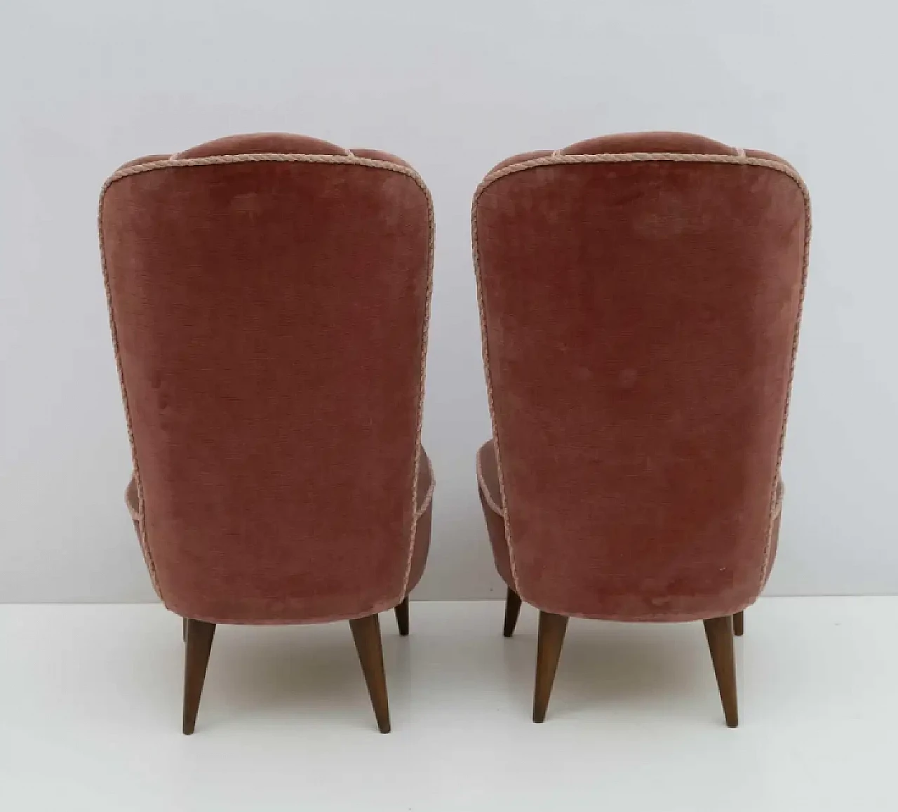 Pair of wooden and velvet armchairs by Gio Ponti for ISA Bergamo, 1950s 6