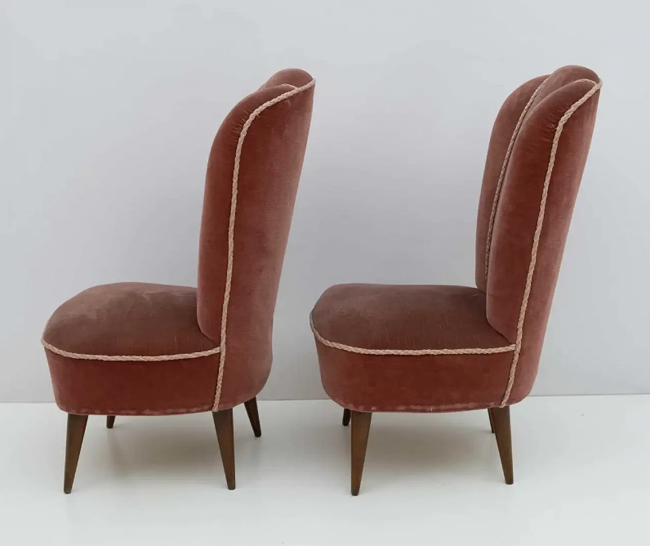 Pair of wooden and velvet armchairs by Gio Ponti for ISA Bergamo, 1950s 7