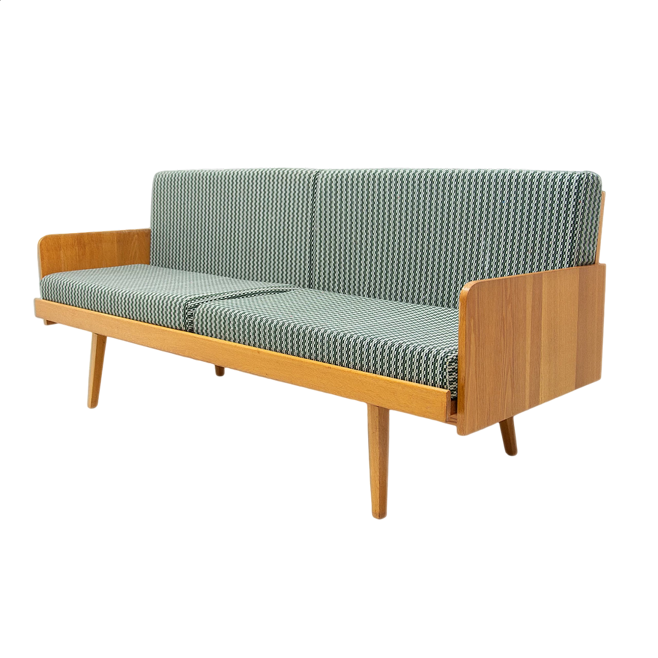 Beech veneered wood sofa bed by Interier Praha, 1960s 26