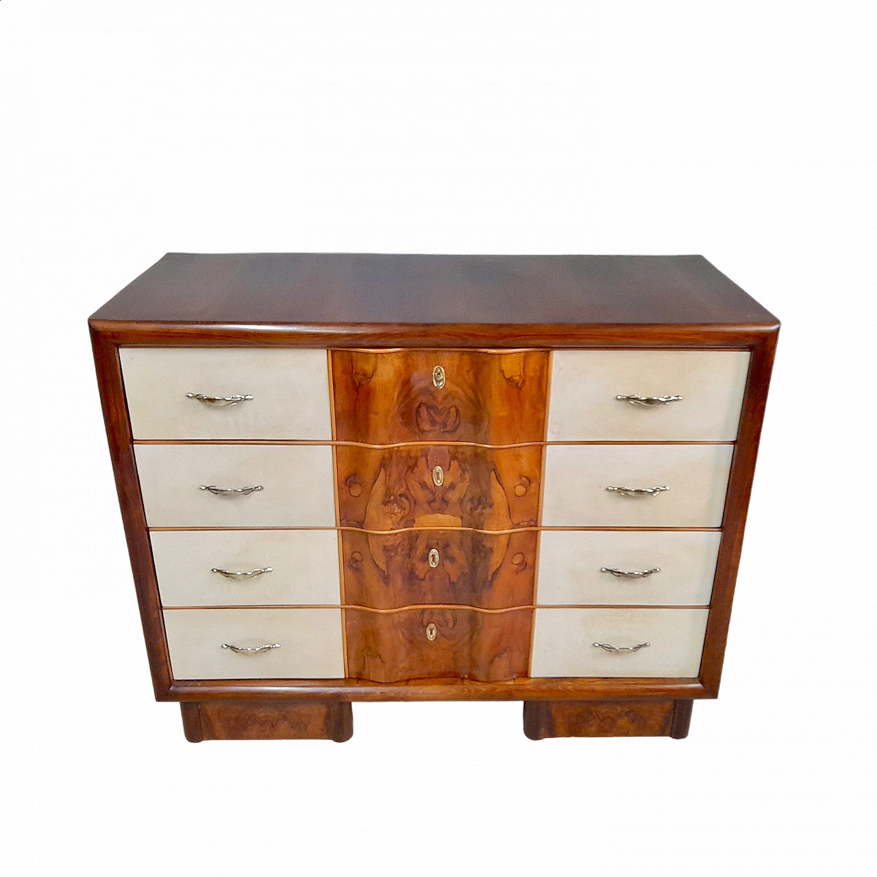 Comò Art Déco in noce, radica e pergamena, anni '30 10