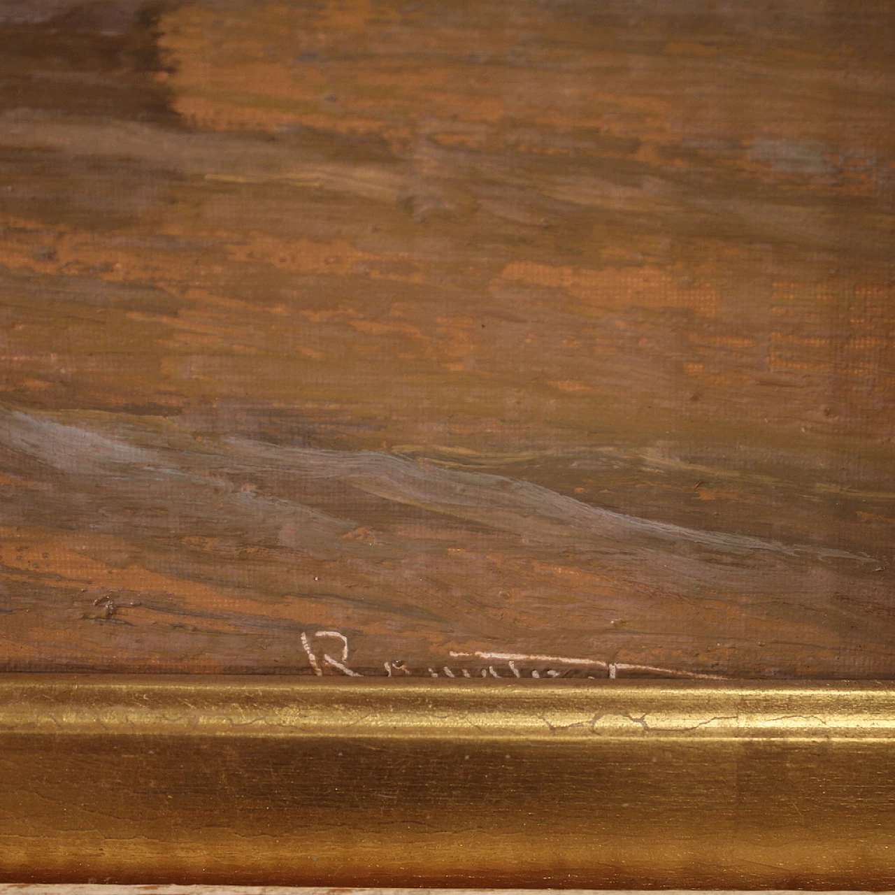 Remo Testa, dipinto di pescatori al tramonto, olio su tela, anni '50 3