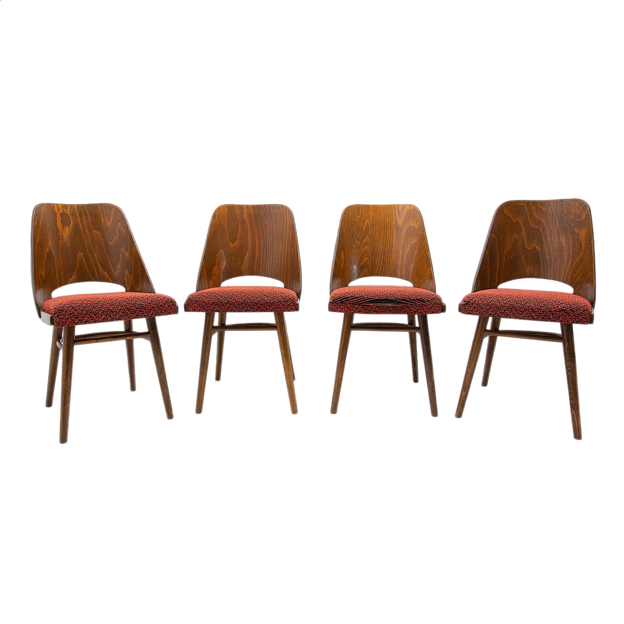 4 Wood and fabric chairs by Radomír Hofman for TON, 1960s 21