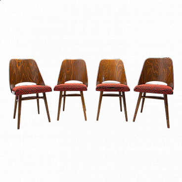 4 Wood and fabric chairs by Radomír Hofman for TON, 1960s