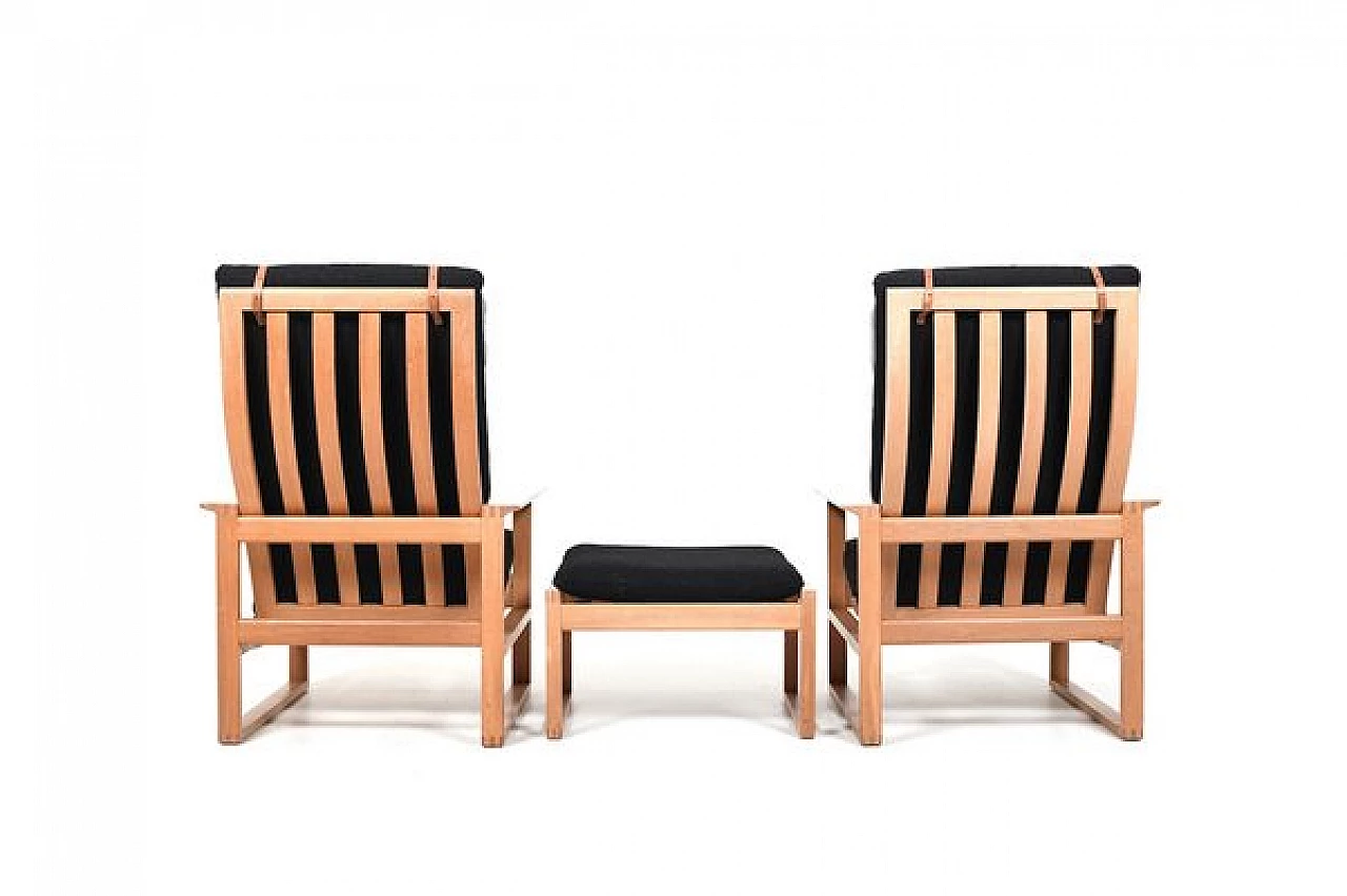 Pair of BM-2254 sled base armchair and stool by Børge Mogensen for Fredericia, 1960s 8