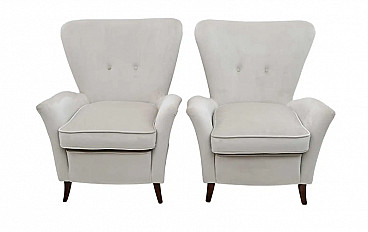 Pair of beechwood and velvet armchairs by Gio Ponti from Hotel Bristol Merano, 1950s