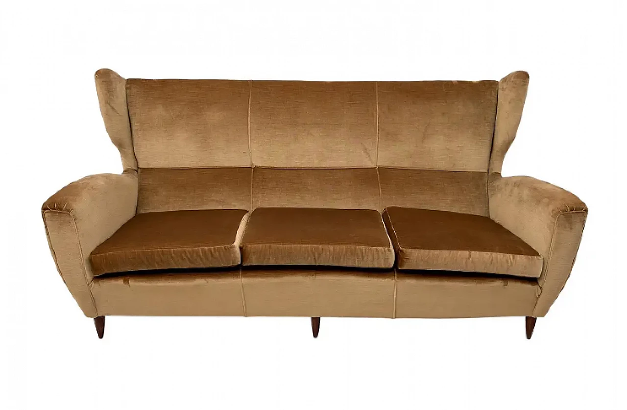 Beech and velvet sofa with high back by Gio Ponti, 1950s 1