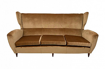 Beech and velvet sofa with high back by Gio Ponti, 1950s