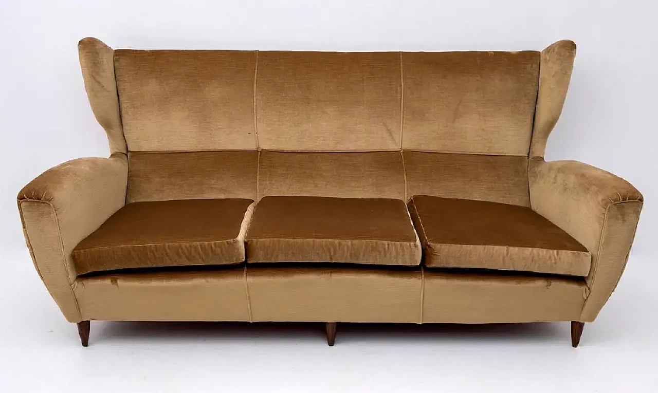 Beech and velvet sofa with high back by Gio Ponti, 1950s 2