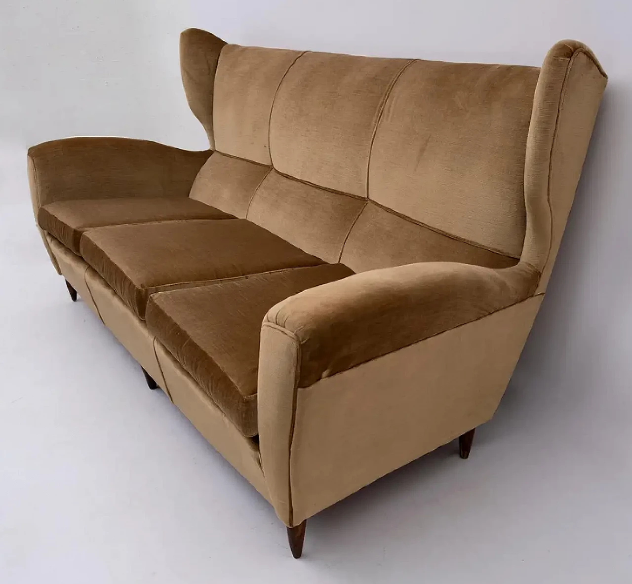 Beech and velvet sofa with high back by Gio Ponti, 1950s 3