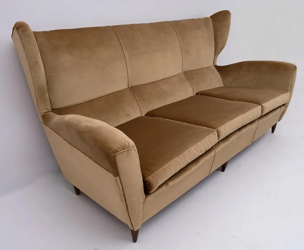 Beech and velvet sofa with high back by Gio Ponti, 1950s 5