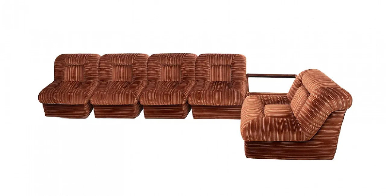 Velvet five-piece sofa with coffee table, 1970s 1