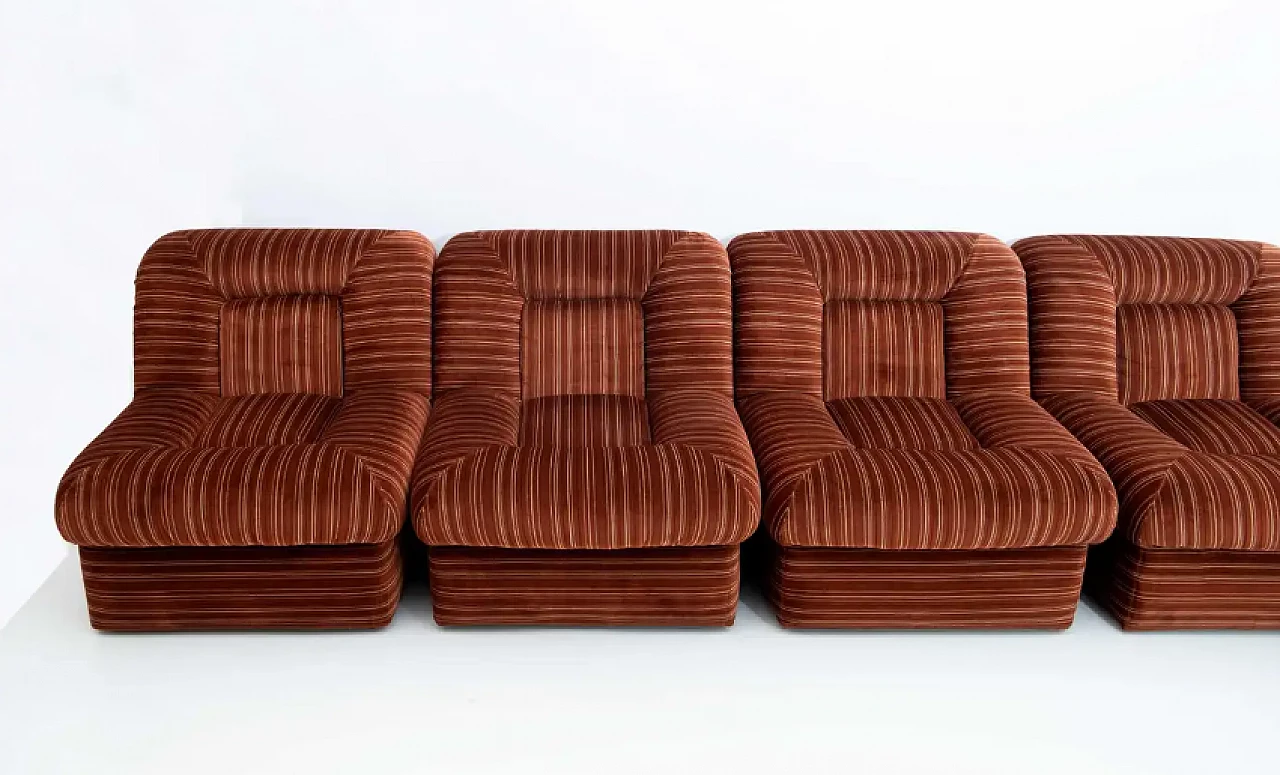 Velvet five-piece sofa with coffee table, 1970s 5